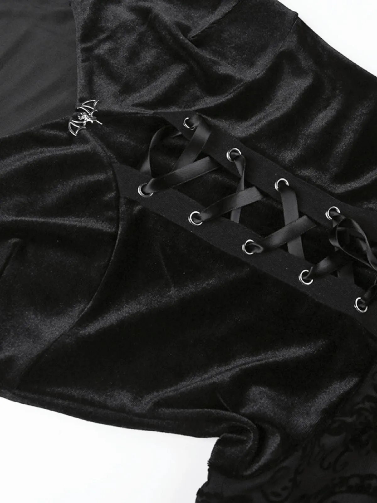 Black 1960s Gothic Flocked Dress sold by Retro Stage product image thumbnail 4