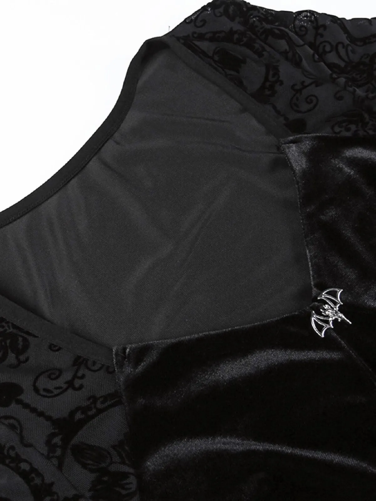 Black 1960s Gothic Flocked Dress sold by Retro Stage product image thumbnail 3