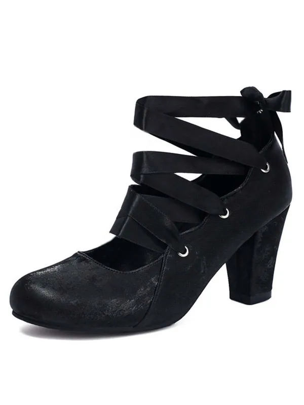 Vintage Mary Jane Ribbon Wrap Up Chunky Heels sold by Retro Stage