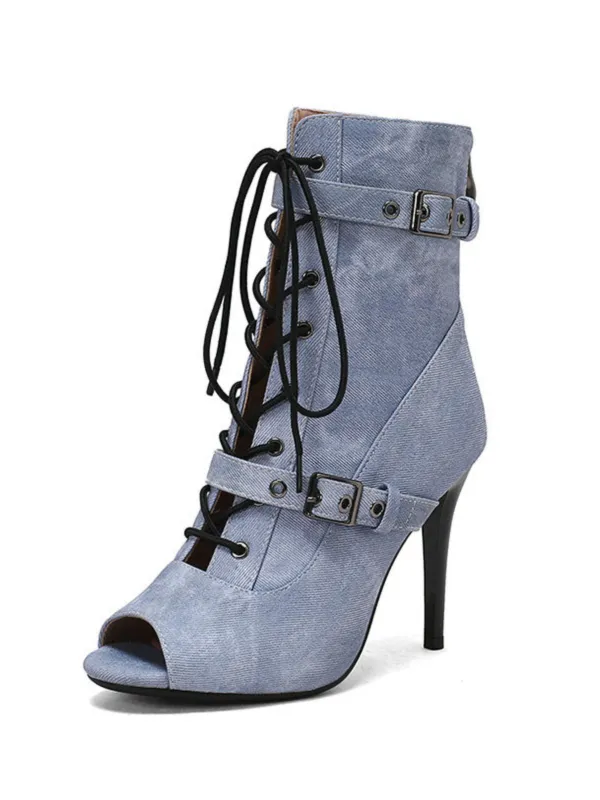 Vintage Denim Peep Toe Stiletto Heel Shoes sold by Retro Stage