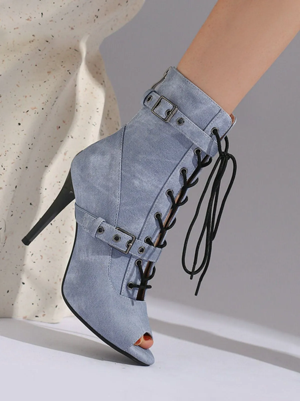 Vintage Denim Peep Toe Stiletto Heel Shoes sold by Retro Stage product image thumbnail 5