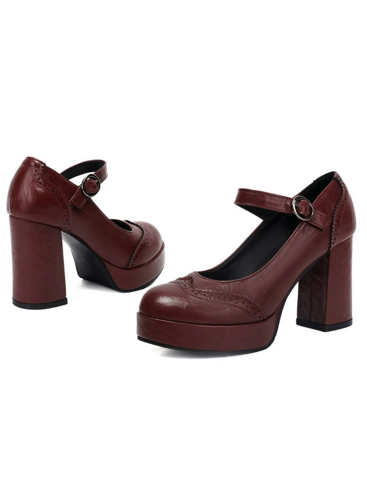 Vintage Solid Round Toe Buckle Chunky Heels sold by Retro Stage product image thumbnail 5