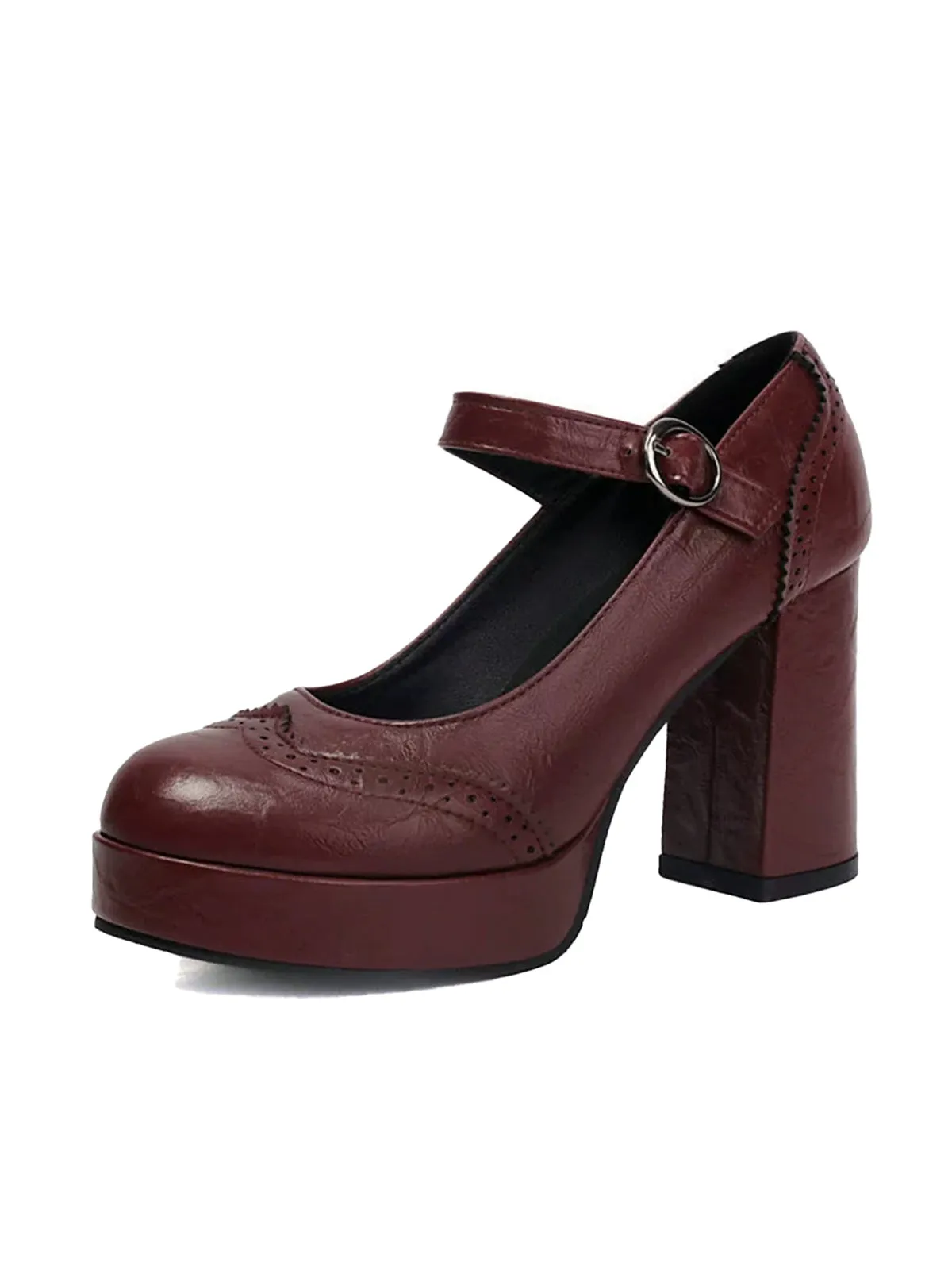 Vintage Solid Round Toe Buckle Chunky Heels sold by Retro Stage product image thumbnail 4