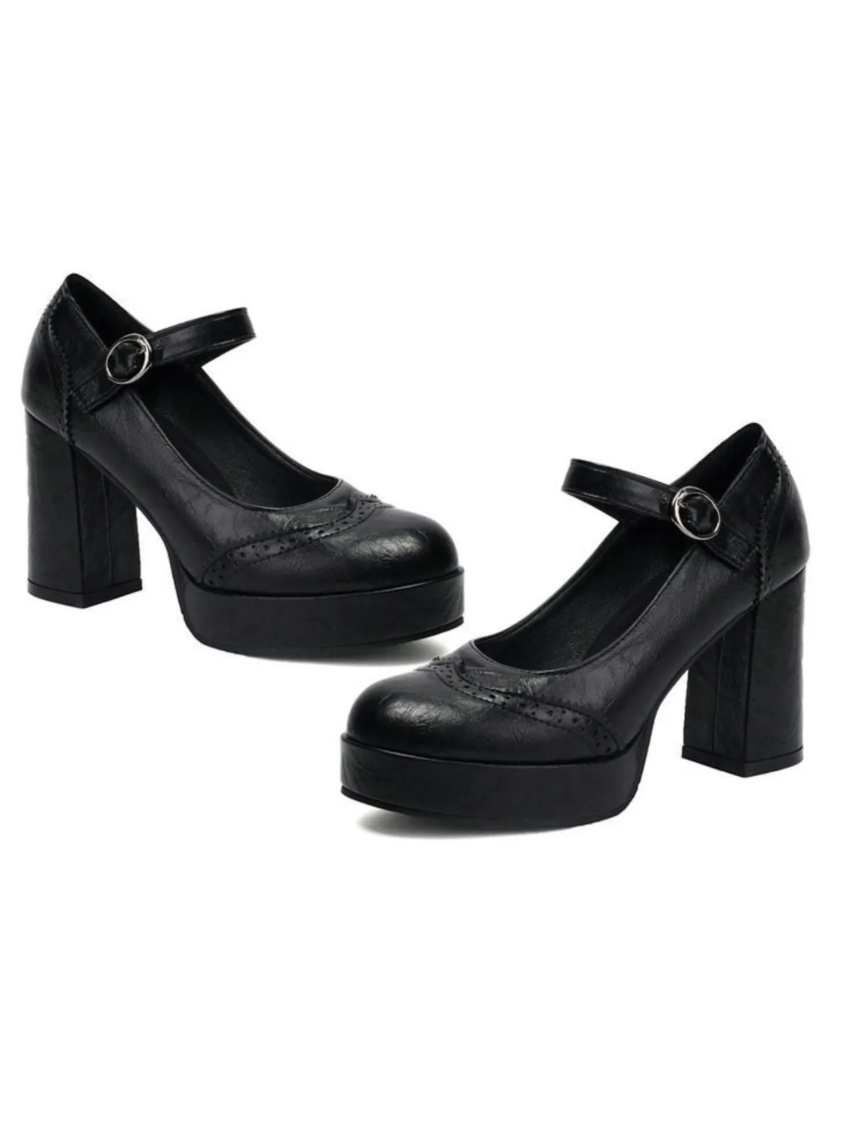 Vintage Solid Round Toe Buckle Chunky Heels sold by Retro Stage product image thumbnail 2