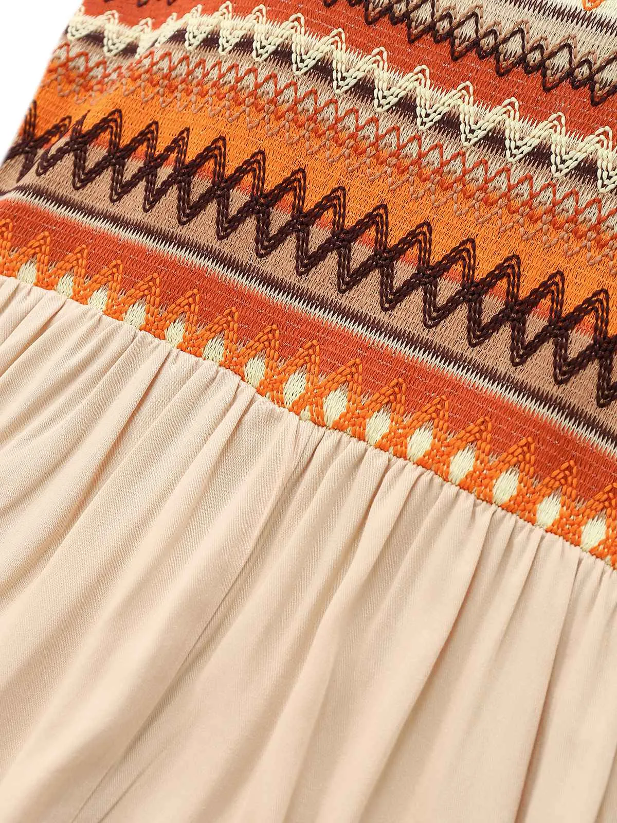 Apricot 1970s Boho Square Neck Patchwork Romper sold by Retro Stage product image thumbnail 3