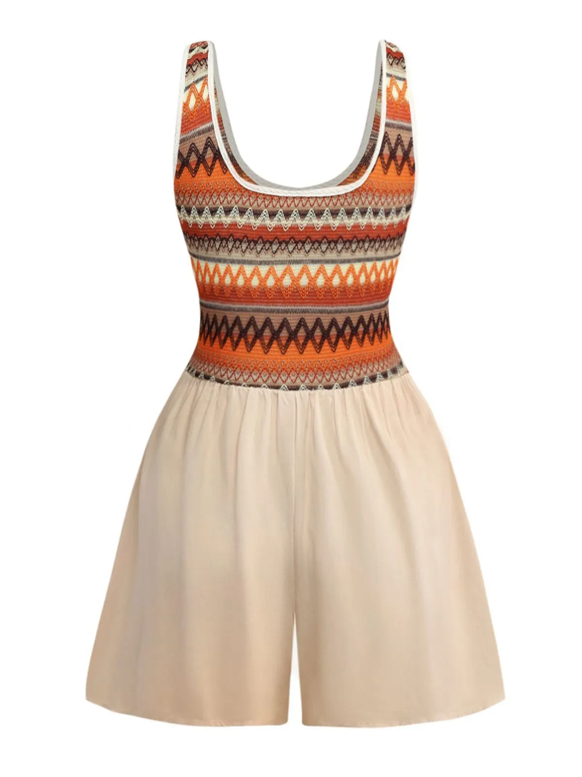 Apricot 1970s Boho Square Neck Patchwork Romper sold by Retro Stage product image thumbnail 2