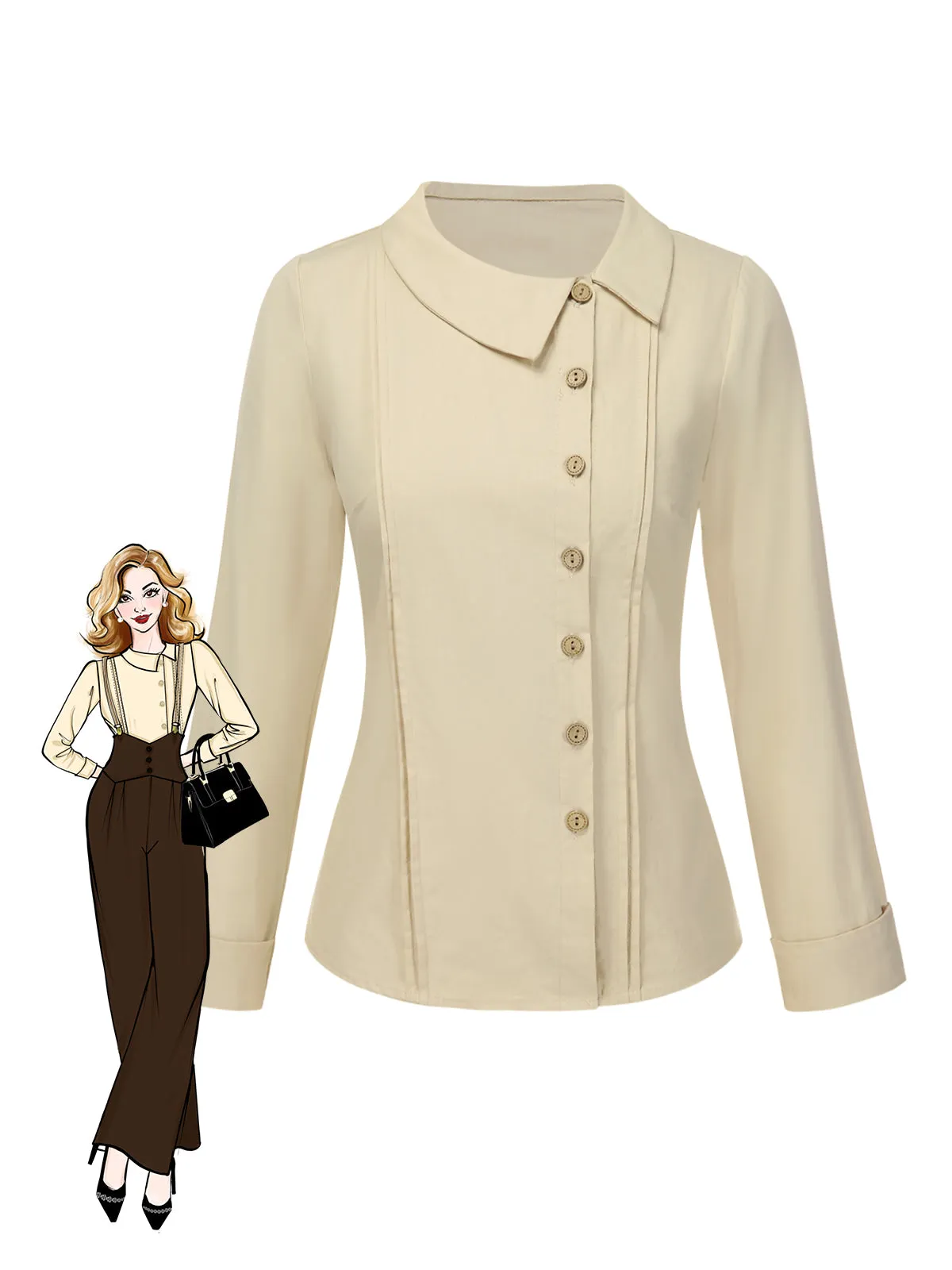 Cream 1930s Cotton Buttons Solid Blouse sold by Retro Stage product image thumbnail 2