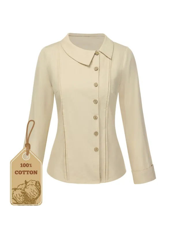 Cream 1930s Cotton Buttons Solid Blouse sold by Retro Stage