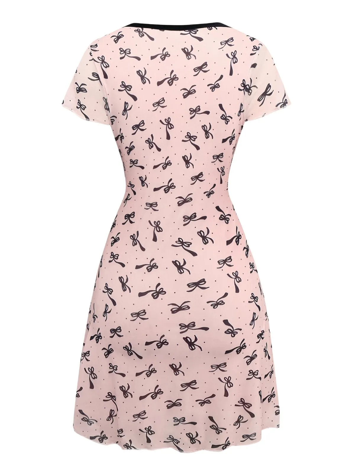 Pink 1960s Bow Print V-Neck Mesh Dress sold by Retro Stage product image thumbnail 2