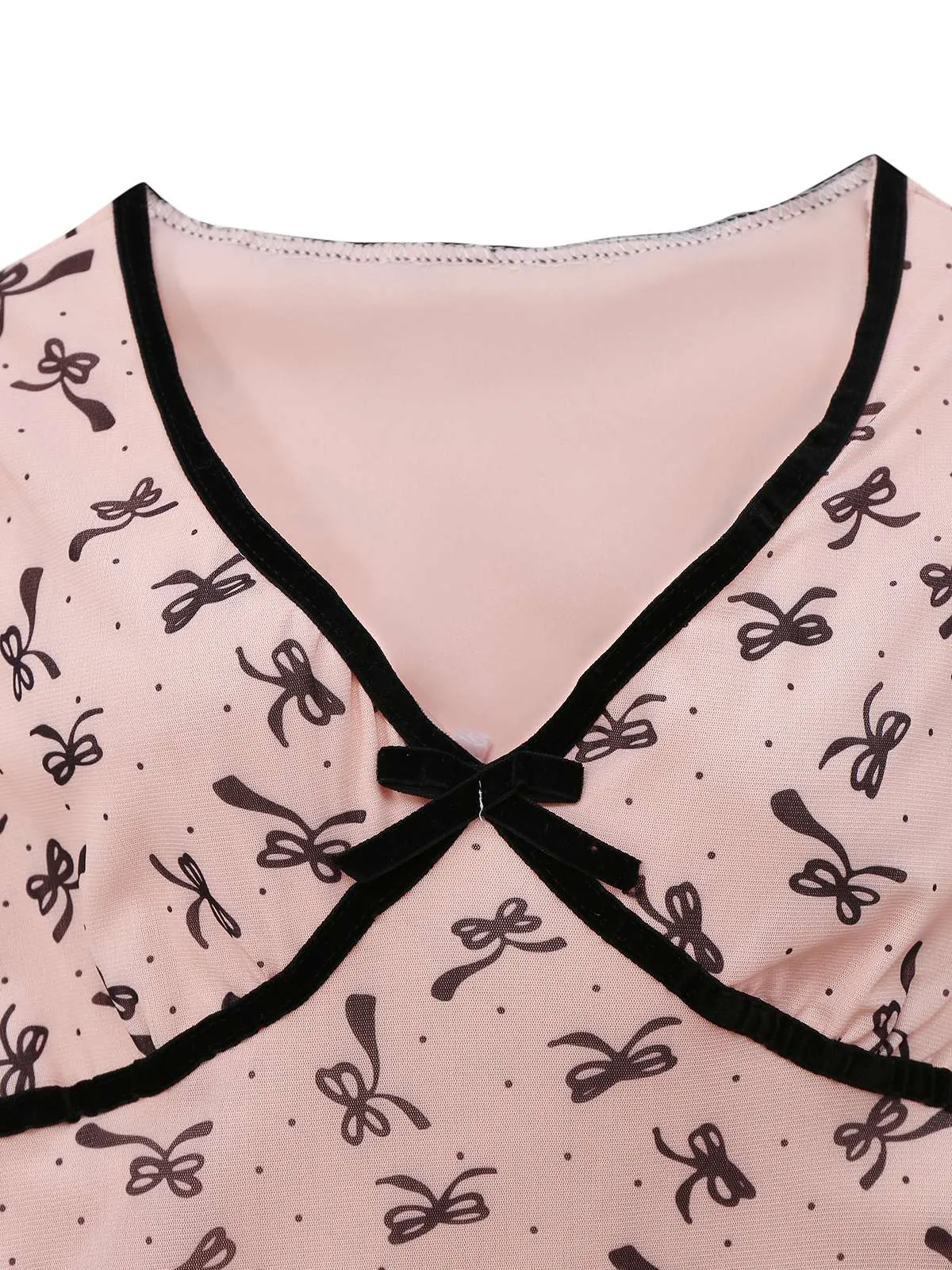 Pink 1960s Bow Print V-Neck Mesh Dress sold by Retro Stage product image thumbnail 3