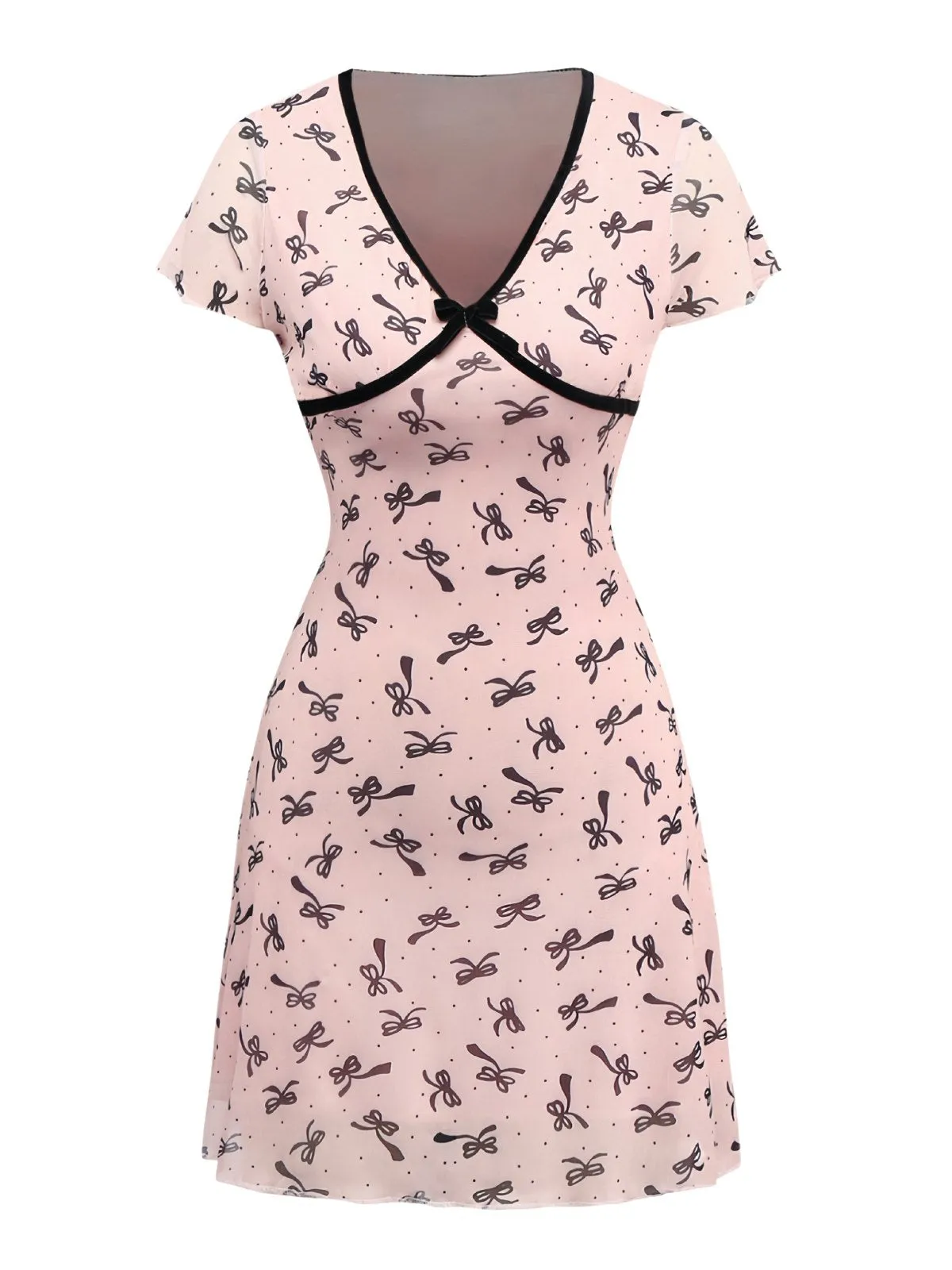 Pink 1960s Bow Print V-Neck Mesh Dress sold by Retro Stage