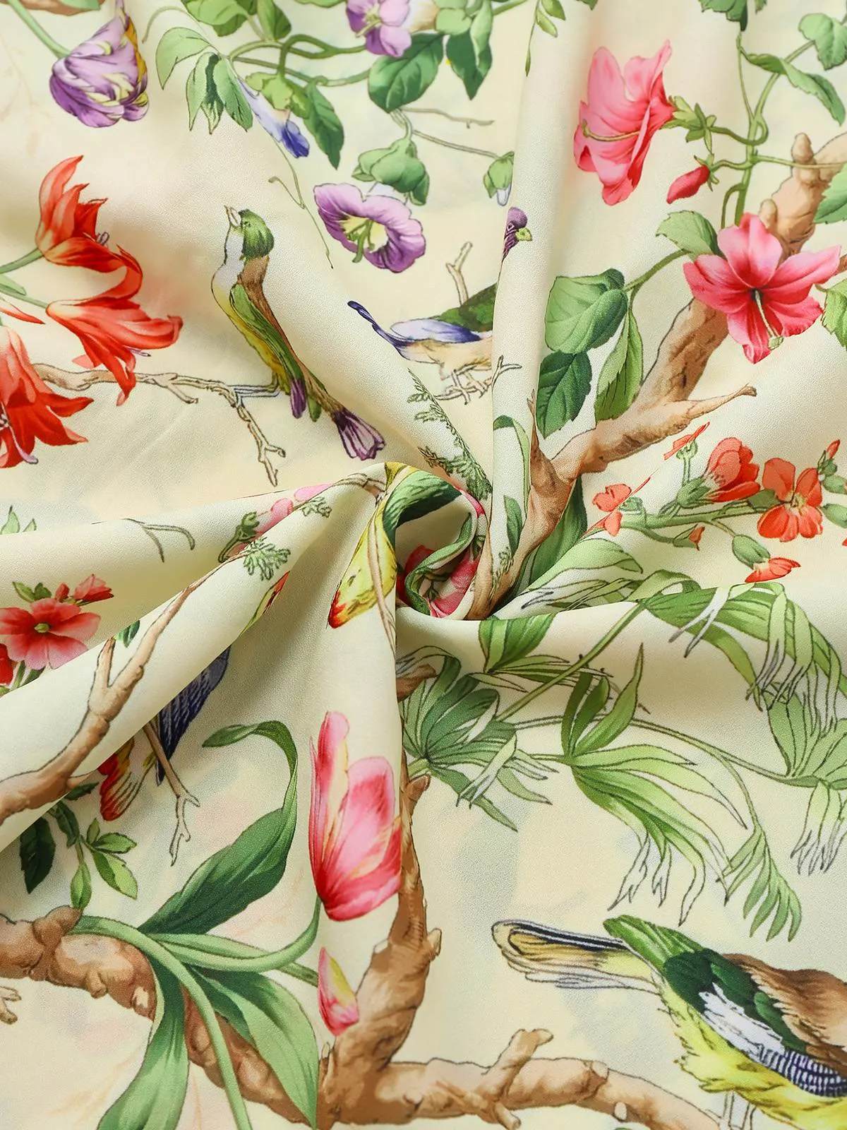 Yellow 1950s Floral Birds Ruffled Flutter Sleeve Dress sold by Retro Stage product image thumbnail 5