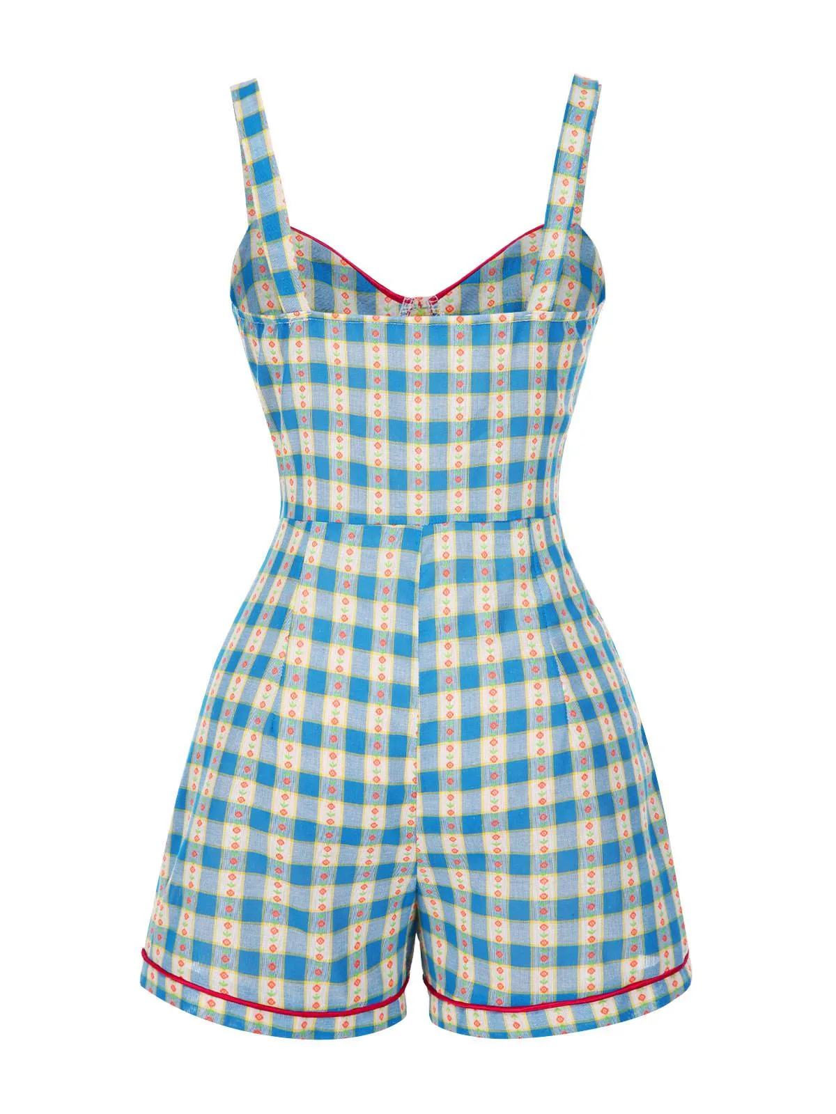 Blue 1950s Bow Gingham Plaid Floral Romper sold by Retro Stage product image thumbnail 4