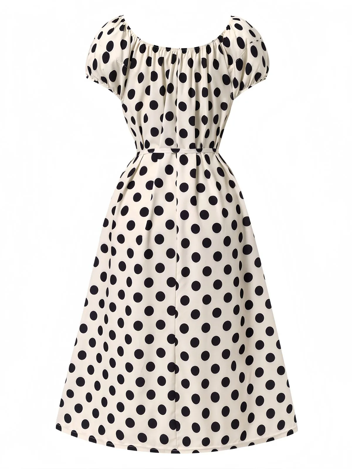 Beige 1940s Polka Dot Puff Sleeves Dress sold by Retro Stage product image thumbnail 2