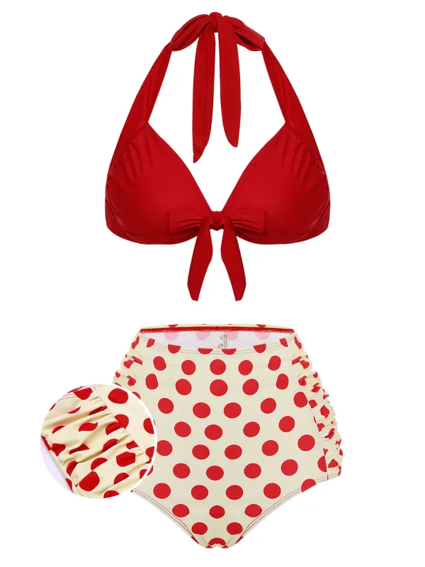 [US Warehouse] Red 1950s Polka Dots Halter Bikini Set sold by Retro Stage
