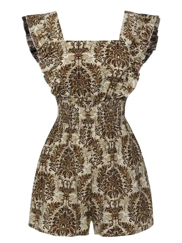 [US Warehouse] 1960s Square Neck Wrinkle Ruffles Romper sold by Retro Stage