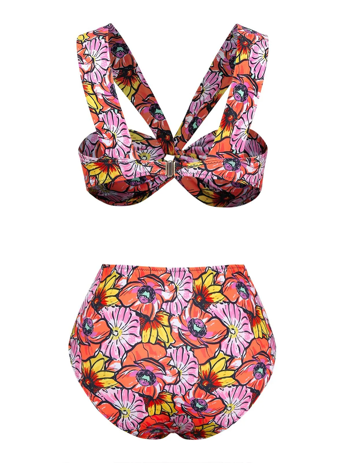 Pink 1970s Boho Floral Cross Neck Swimsuit sold by Retro Stage product image thumbnail 2