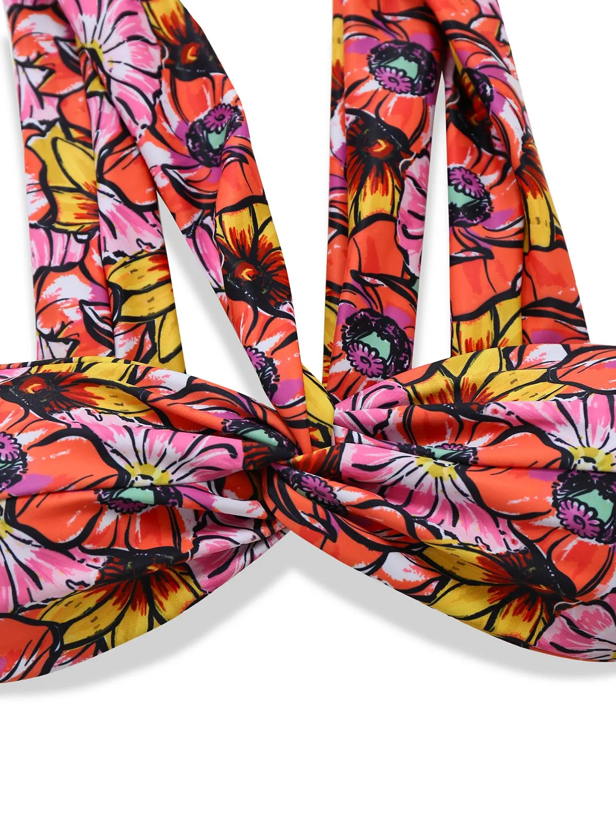 Pink 1970s Boho Floral Cross Neck Swimsuit sold by Retro Stage product image thumbnail 3