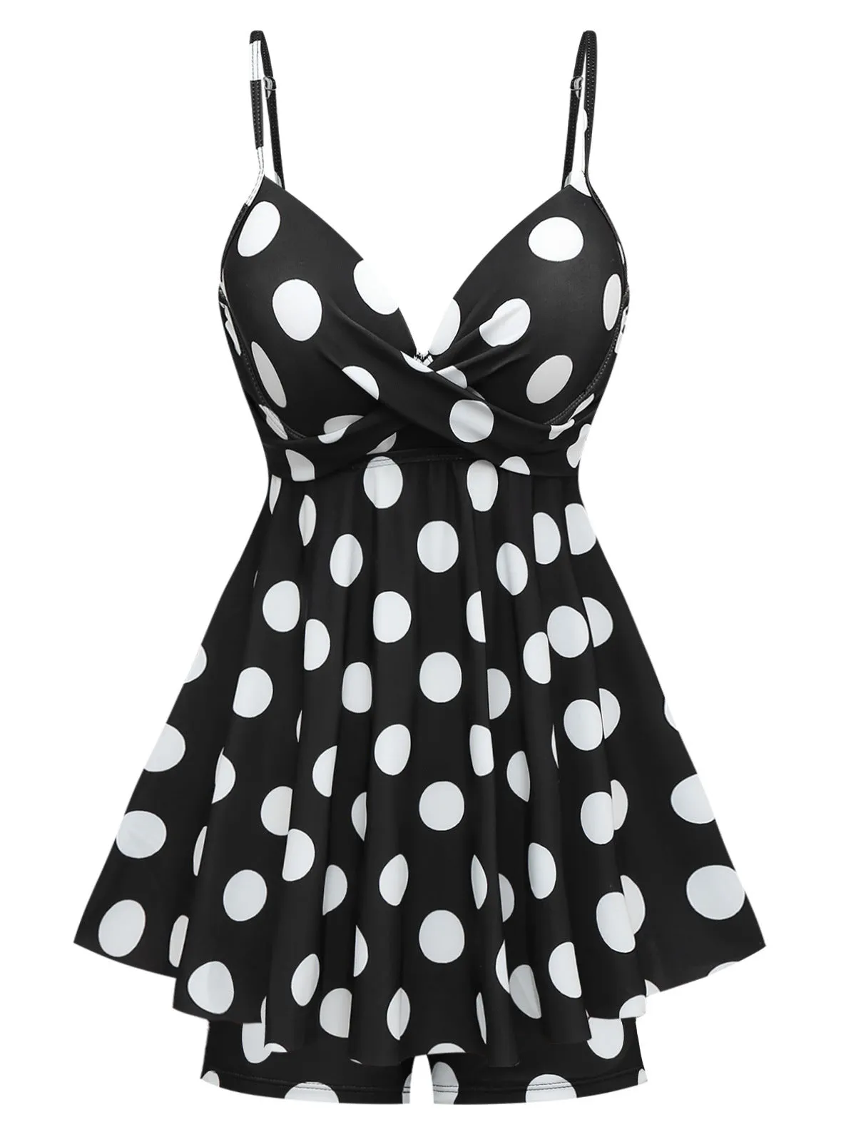 Black 1950s Polka Dots One-Piece Swim Dress sold by Retro Stage