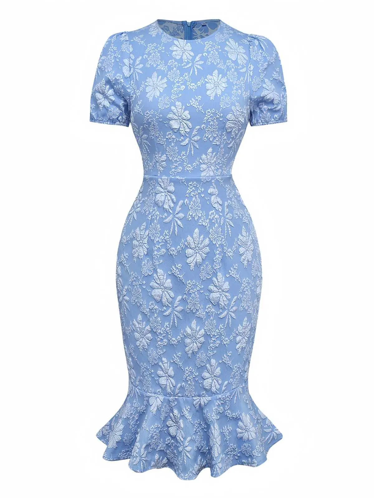 Light Blue 1930s Daisy Puff Sleeve Dress sold by Retro Stage