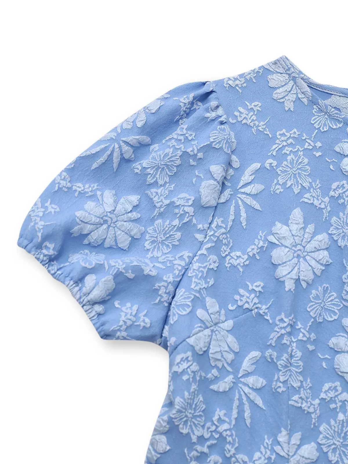 Light Blue 1930s Daisy Puff Sleeve Dress sold by Retro Stage product image thumbnail 4