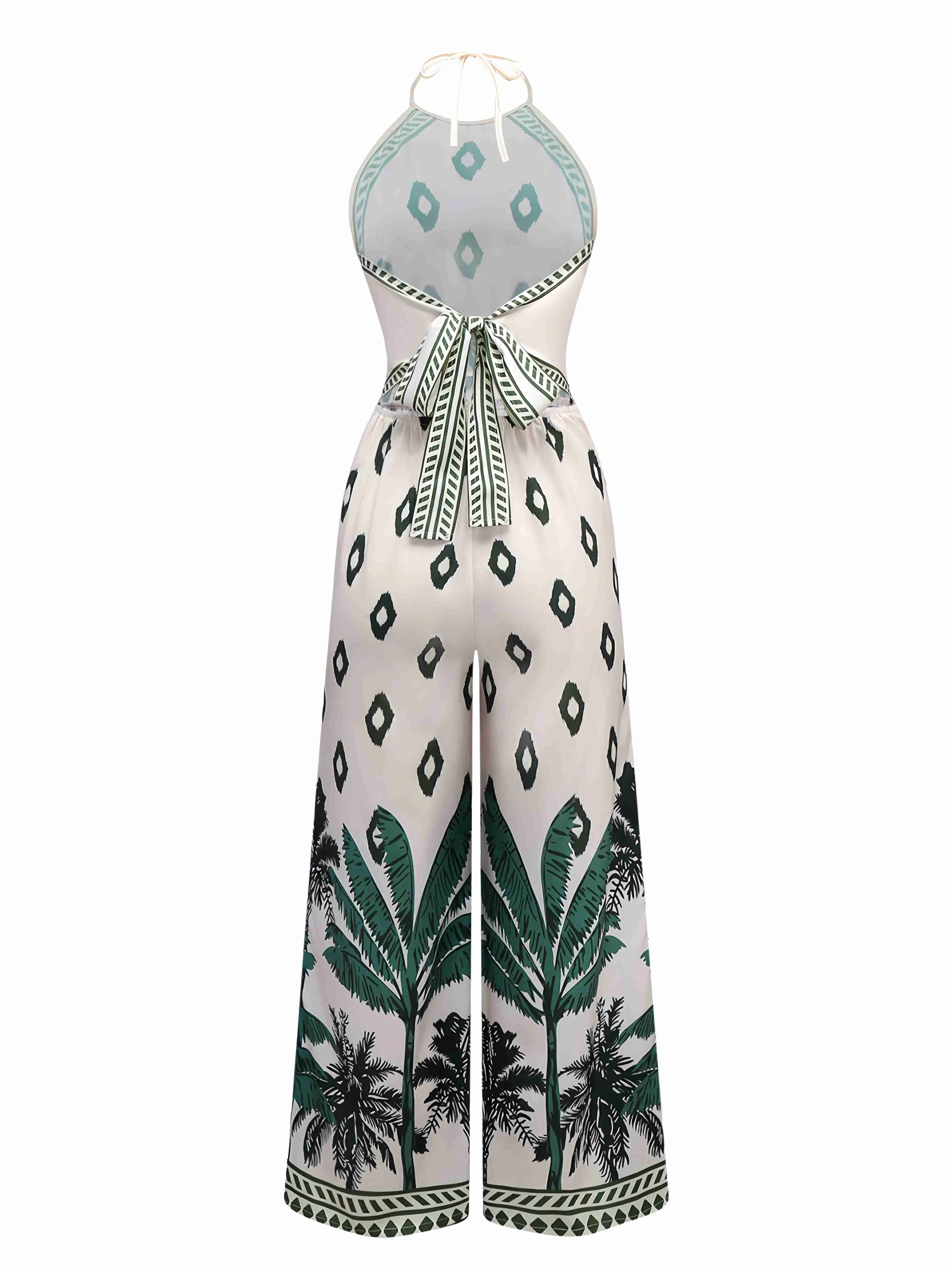 Green 1930s Palm Trees Halter Jumpsuit sold by Retro Stage product image thumbnail 2