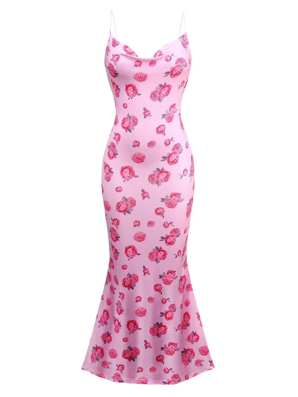 Pink 1930s Rose Cowl Neck Fishtail Dress sold by Retro Stage
