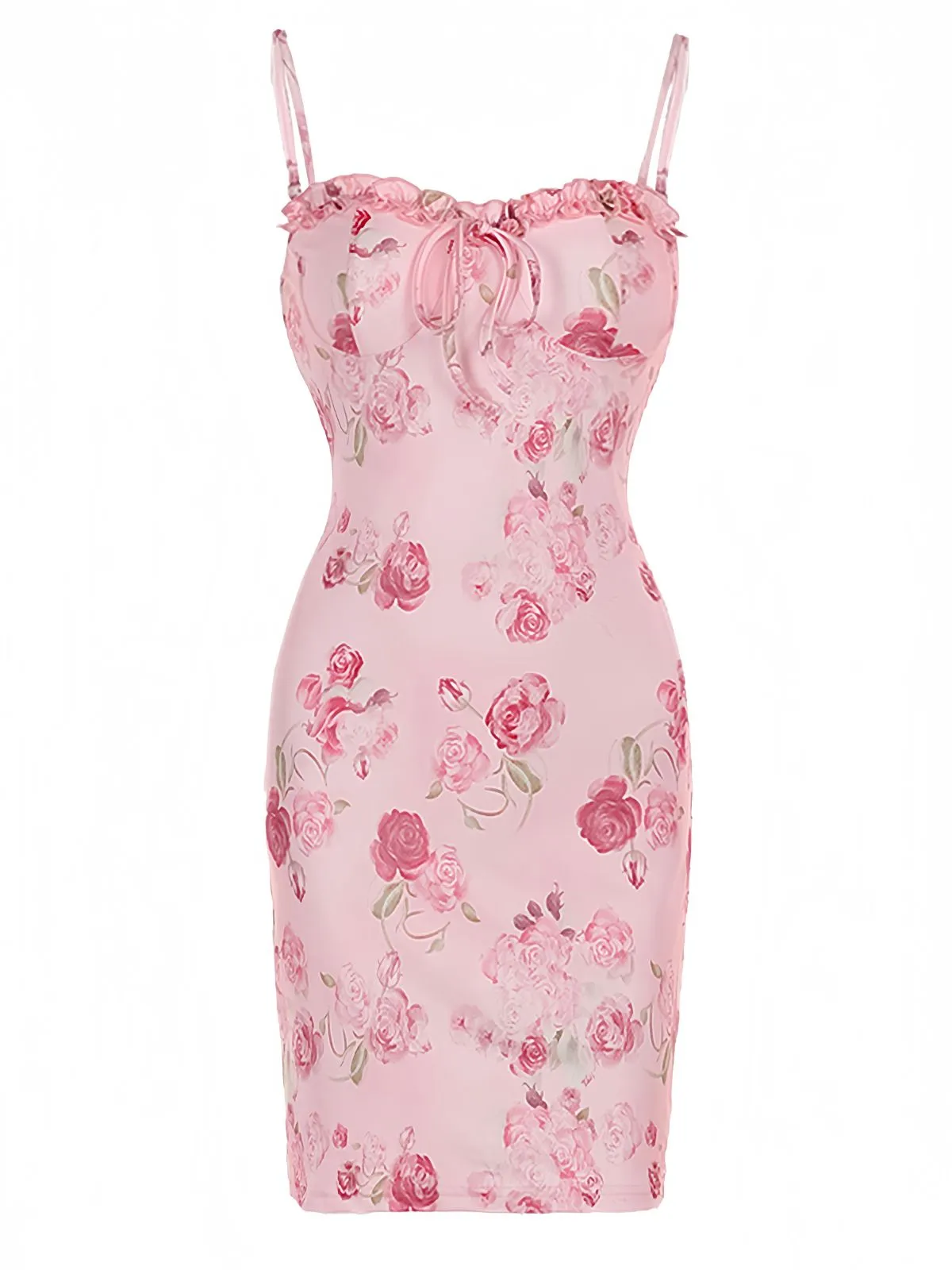 Pink 1960s Spaghetti Strap Roses Nightgown sold by Retro Stage