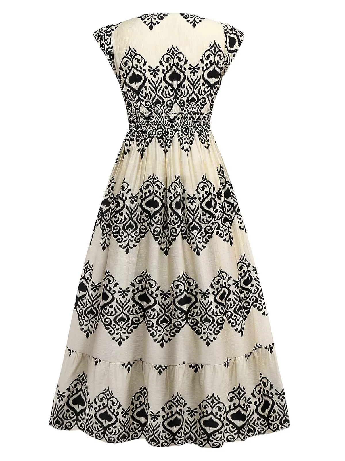 Apricot 1970s V-Neck Spades Prints Cap Sleeves Dress sold by Retro Stage product image thumbnail 2