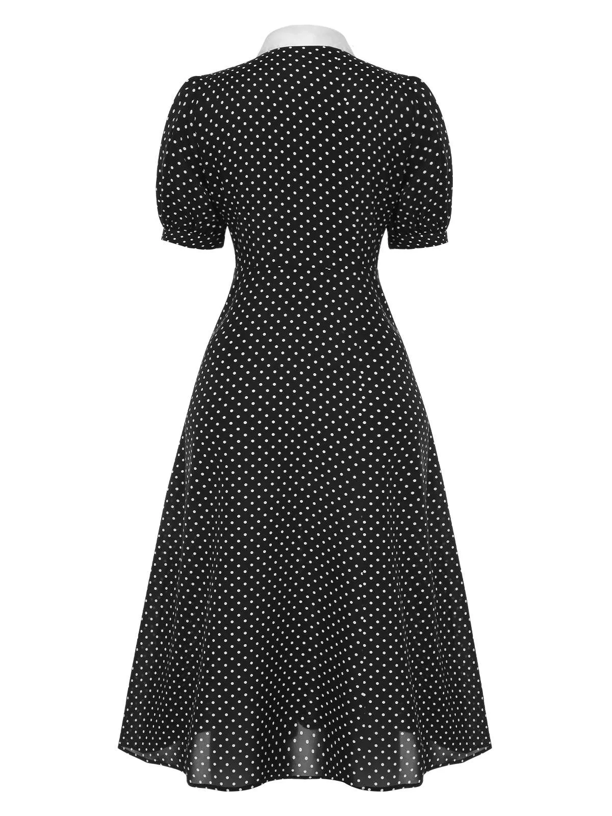 Black 1940s Polka Dots Tie Neck Dress sold by Retro Stage product image thumbnail 4