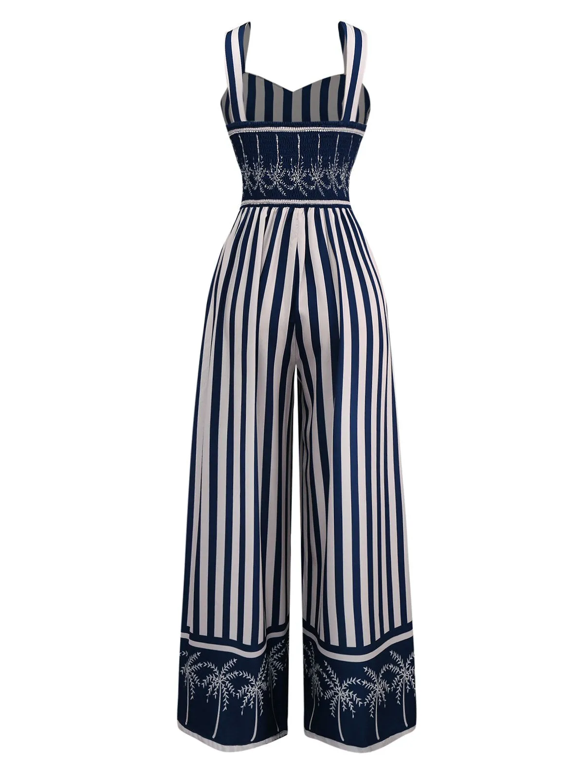 Blue 1930s Vertical Stripes Palm Trees Jumpsuit sold by Retro Stage product image thumbnail 2