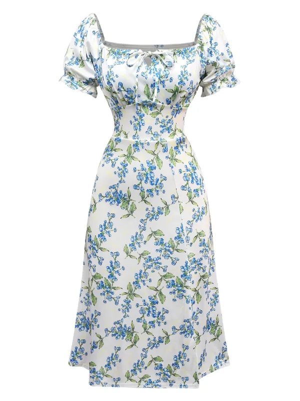 Green 1940s Floral Bow Tie Dress sold by Retro Stage
