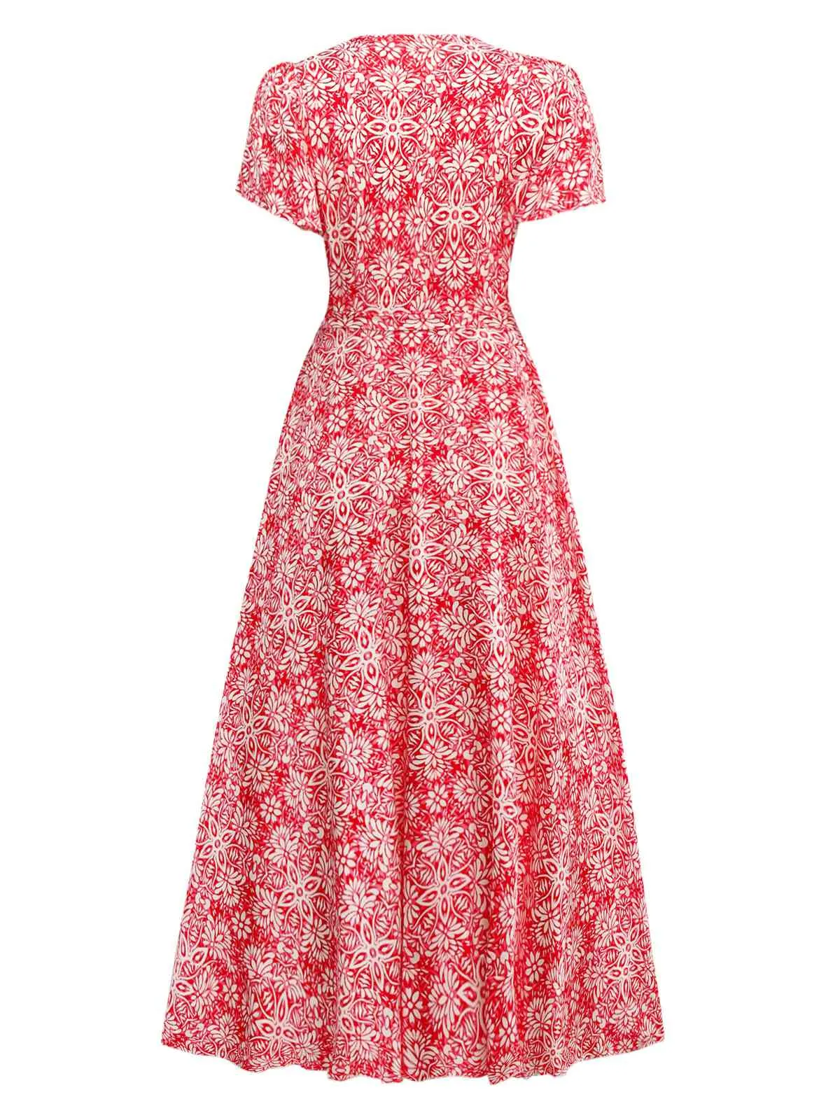 Red 1940s Boho Floral Wrap Dress sold by Retro Stage product image thumbnail 2