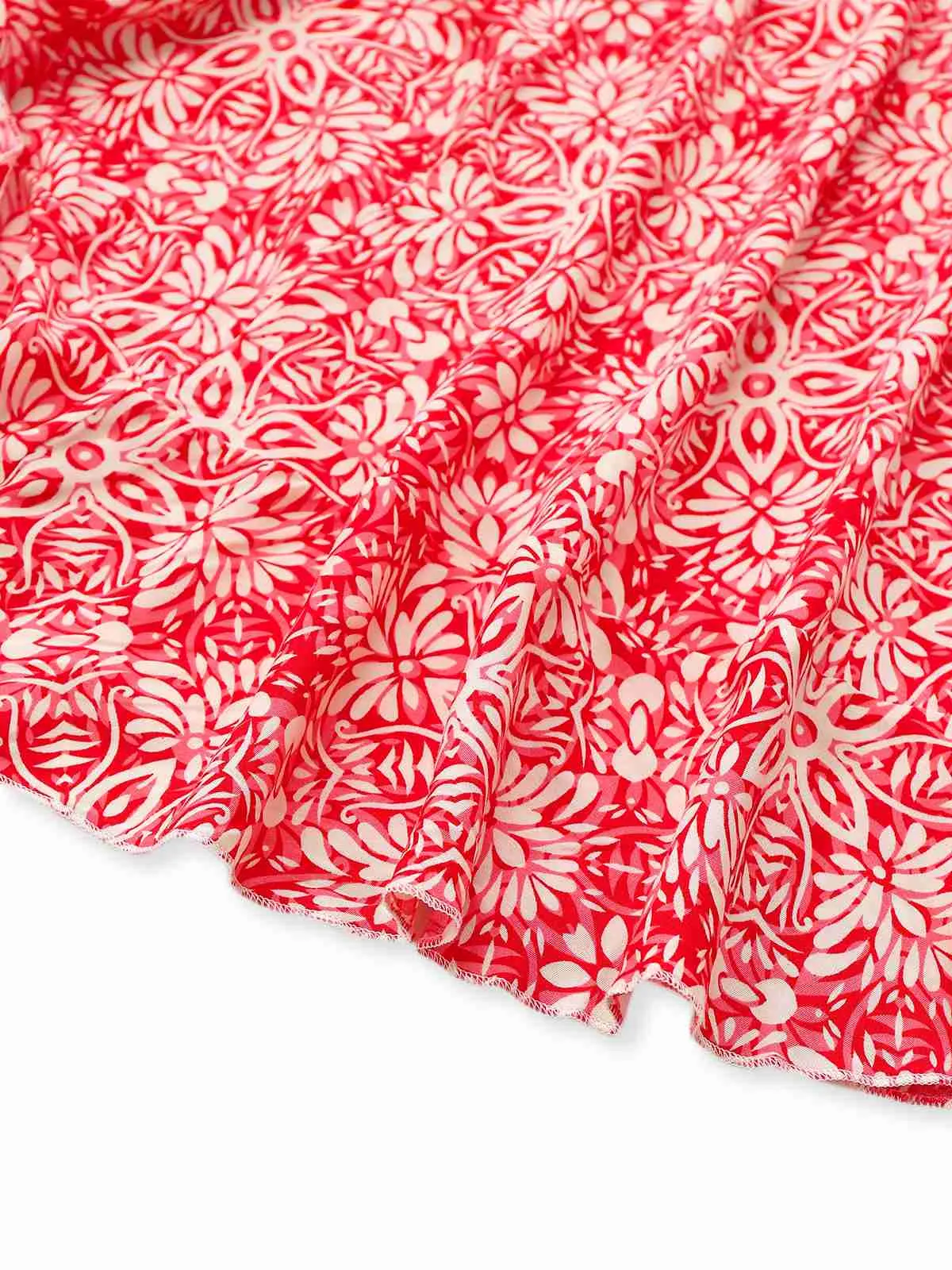 Red 1940s Boho Floral Wrap Dress sold by Retro Stage product image thumbnail 5