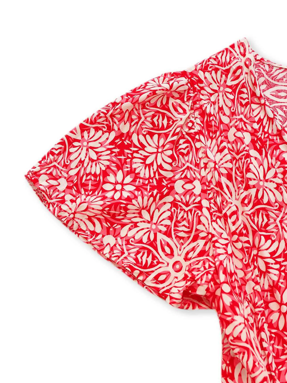 Red 1940s Boho Floral Wrap Dress sold by Retro Stage product image thumbnail 4