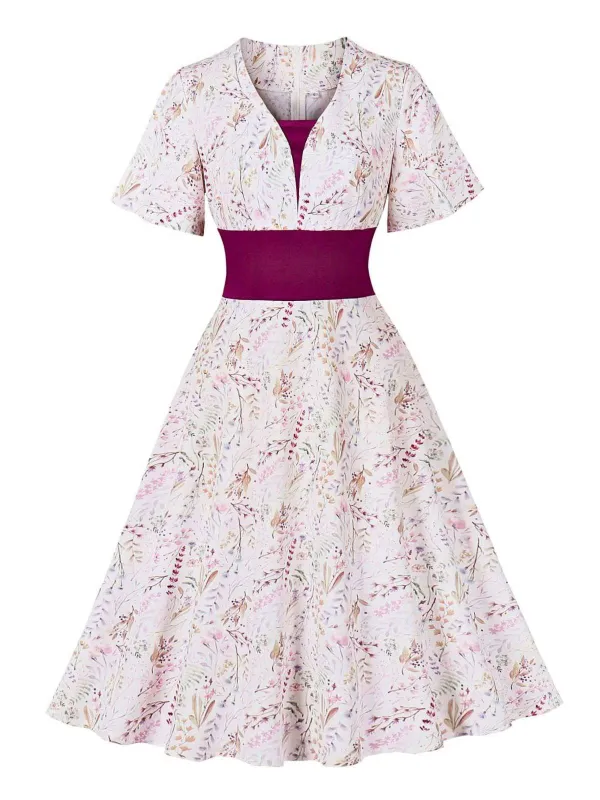 Rose Viole 1950s Sweetheart Bell Sleeves Floral Dress sold by Retro Stage