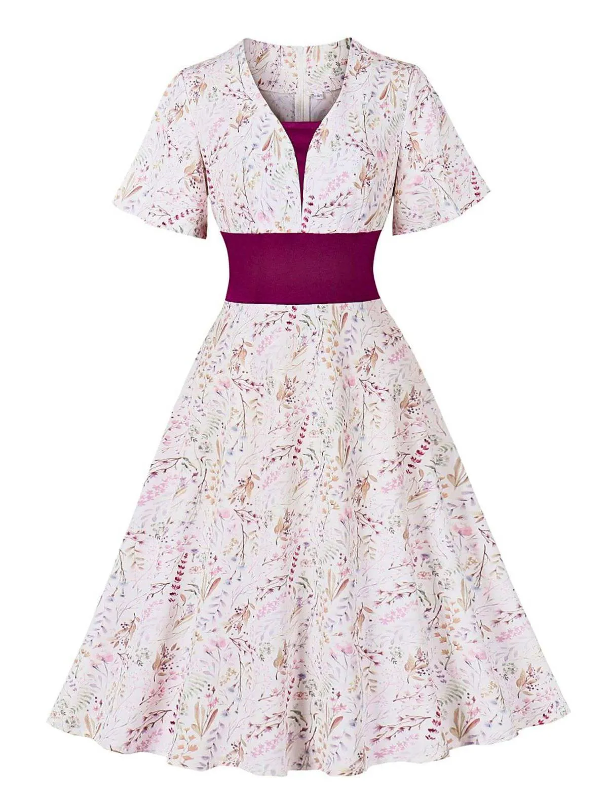 Rose Viole 1950s Sweetheart Bell Sleeves Floral Dress sold by Retro Stage