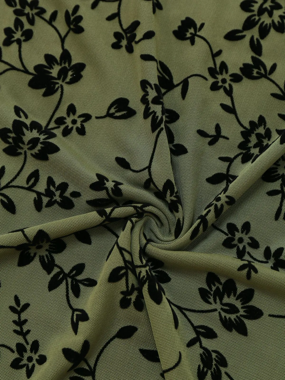 Green 1960s V-Neck Floral Flocked A-line Dress sold by Retro Stage product image thumbnail 3