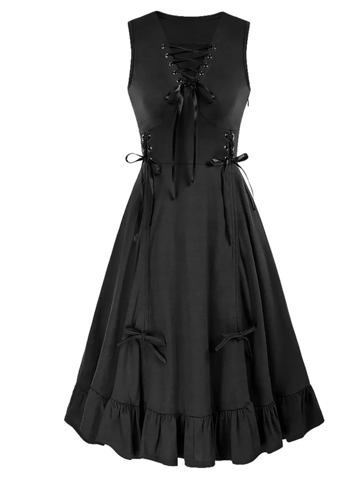 1940s Solid Sleeveless Drawstring Lace-Up Dress sold by Retro Stage product image thumbnail 5