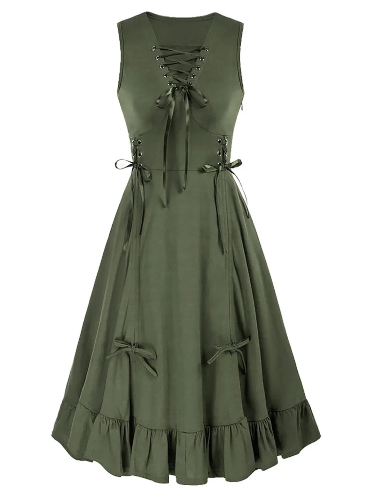 1940s Solid Sleeveless Drawstring Lace-Up Dress sold by Retro Stage product image thumbnail 2