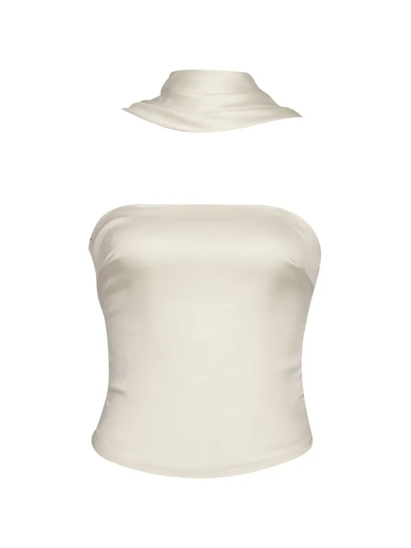 1960s Solid Satin Halter Neck Tube Top sold by Retro Stage