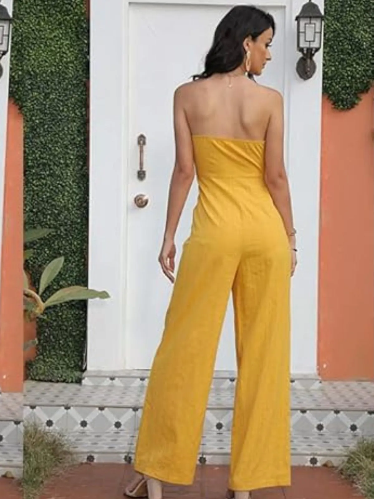 Yellow 1970s Strapless Bow Solid Jumpsuit sold by Retro Stage product image thumbnail 3
