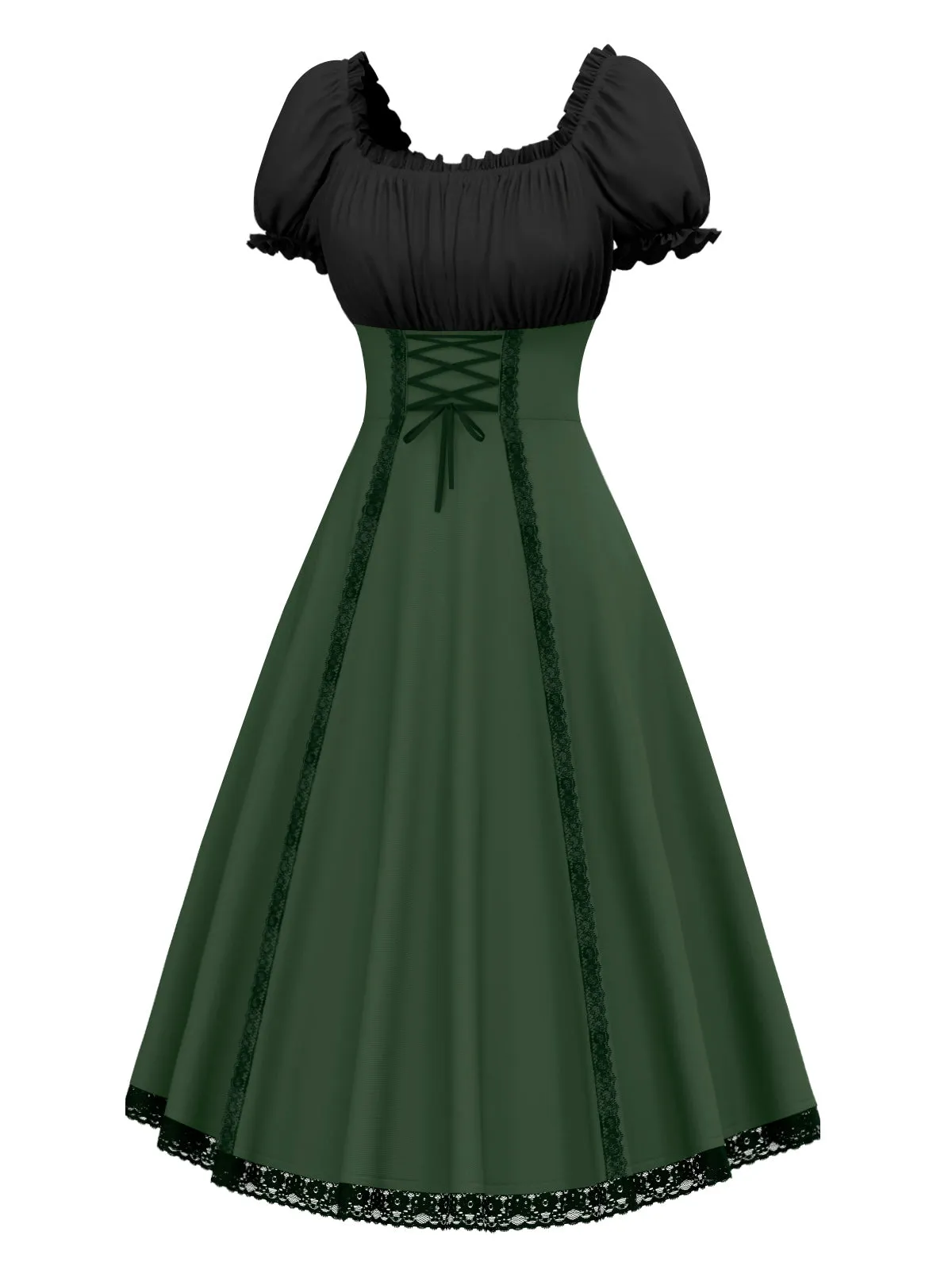 Green 1940s Colorblock Lace-Up Dress sold by Retro Stage product image thumbnail 3