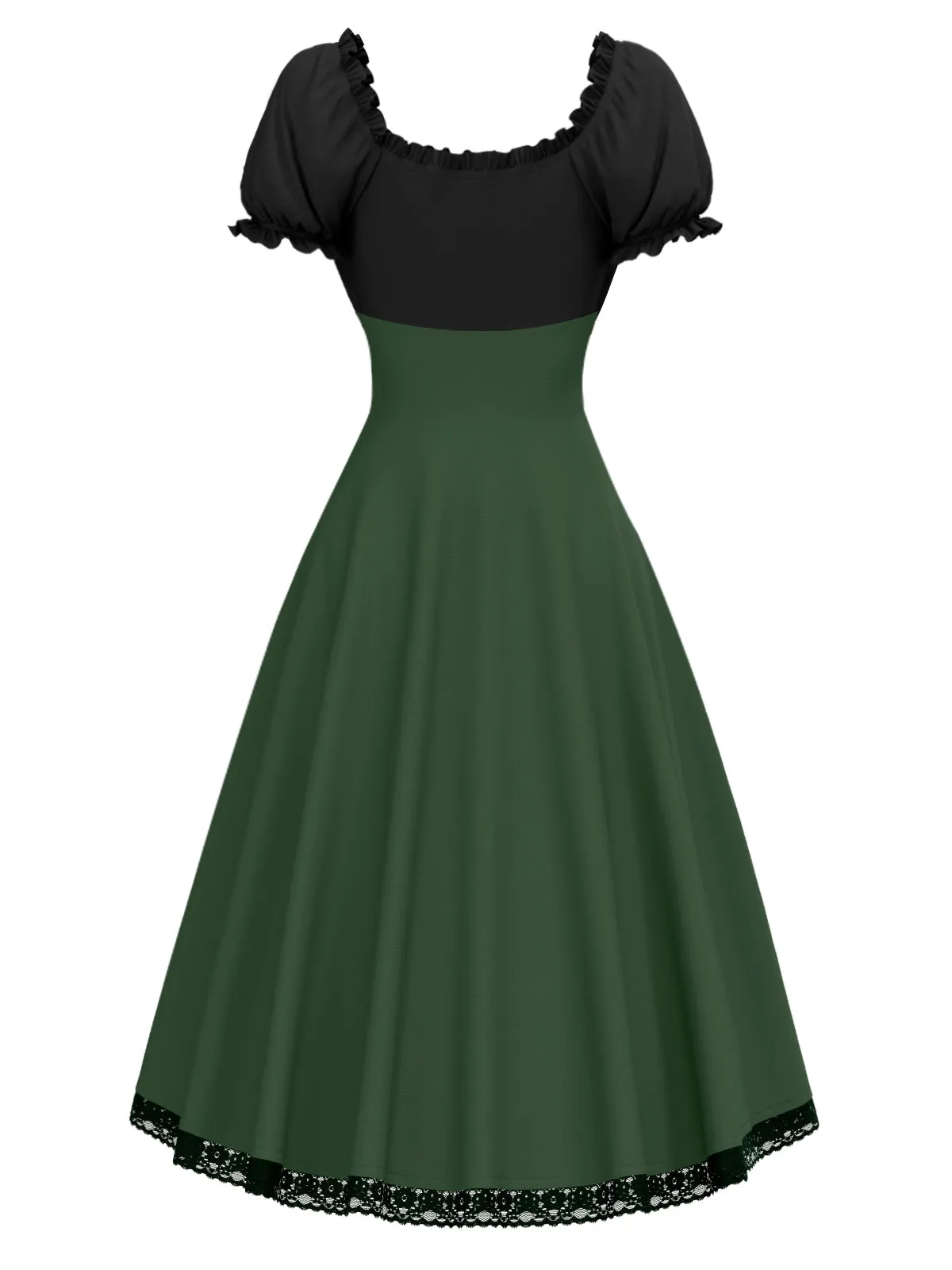Green 1940s Colorblock Lace-Up Dress sold by Retro Stage product image thumbnail 4