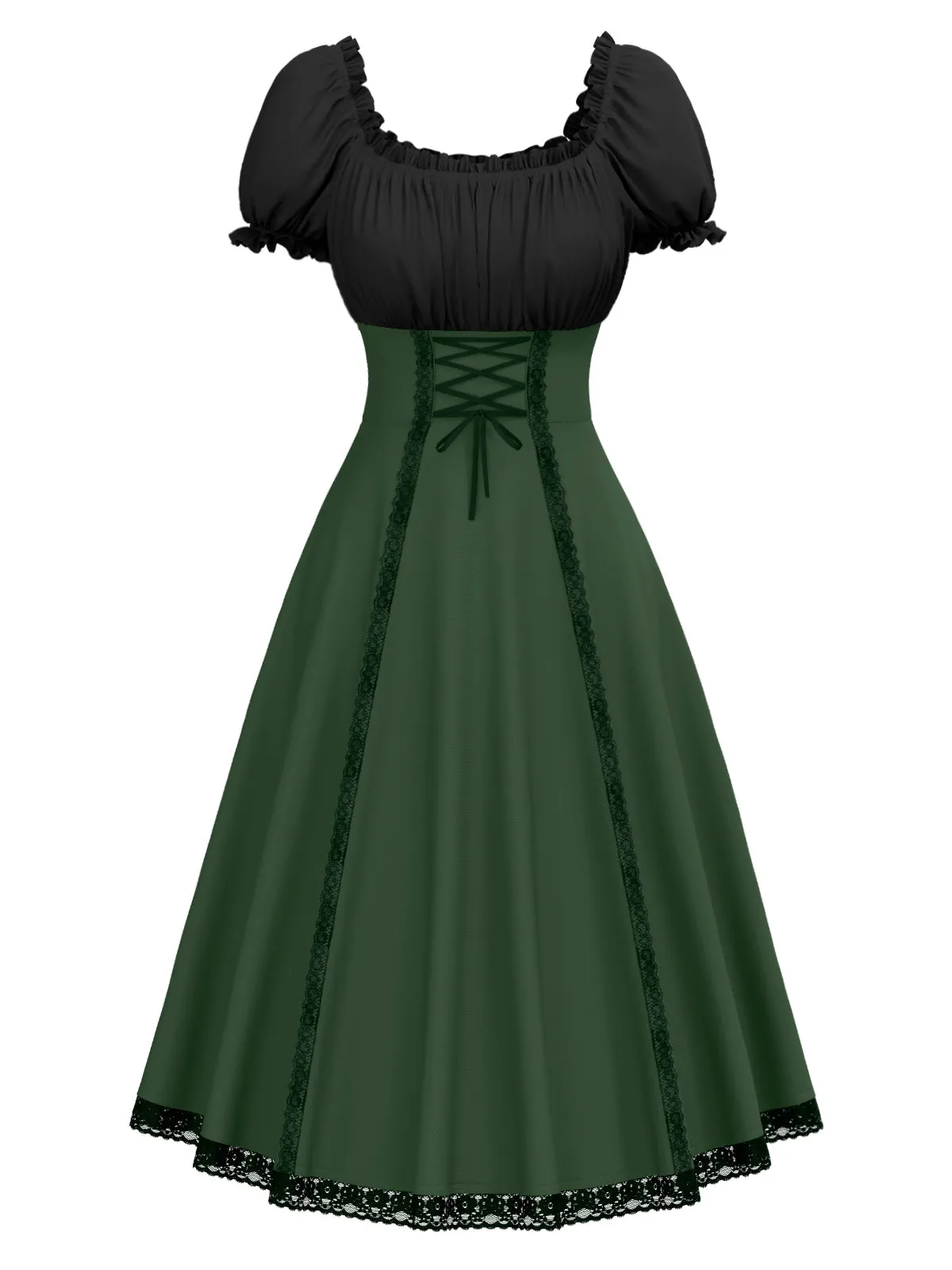 Green 1940s Colorblock Lace-Up Dress sold by Retro Stage