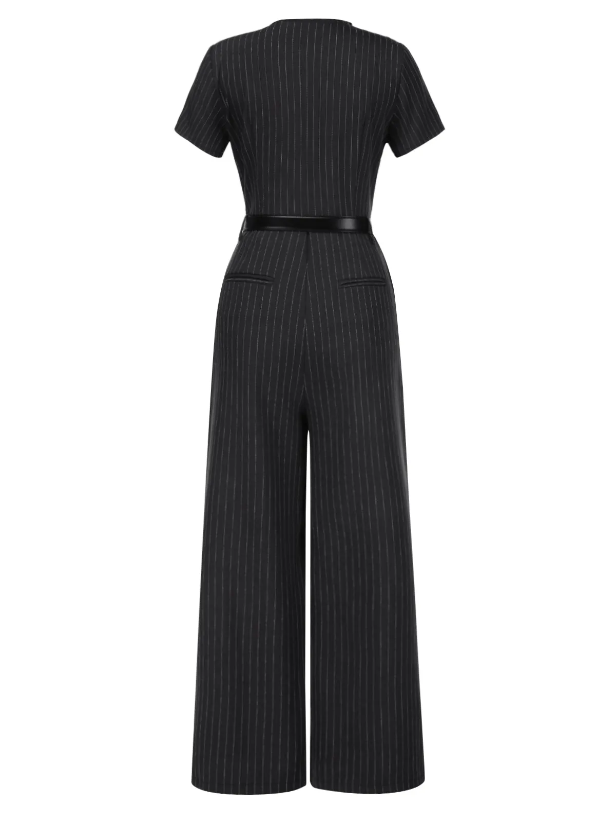 Dark Gray 1950s Striped Office Style Belted Jumpsuit sold by Retro Stage product image thumbnail 4