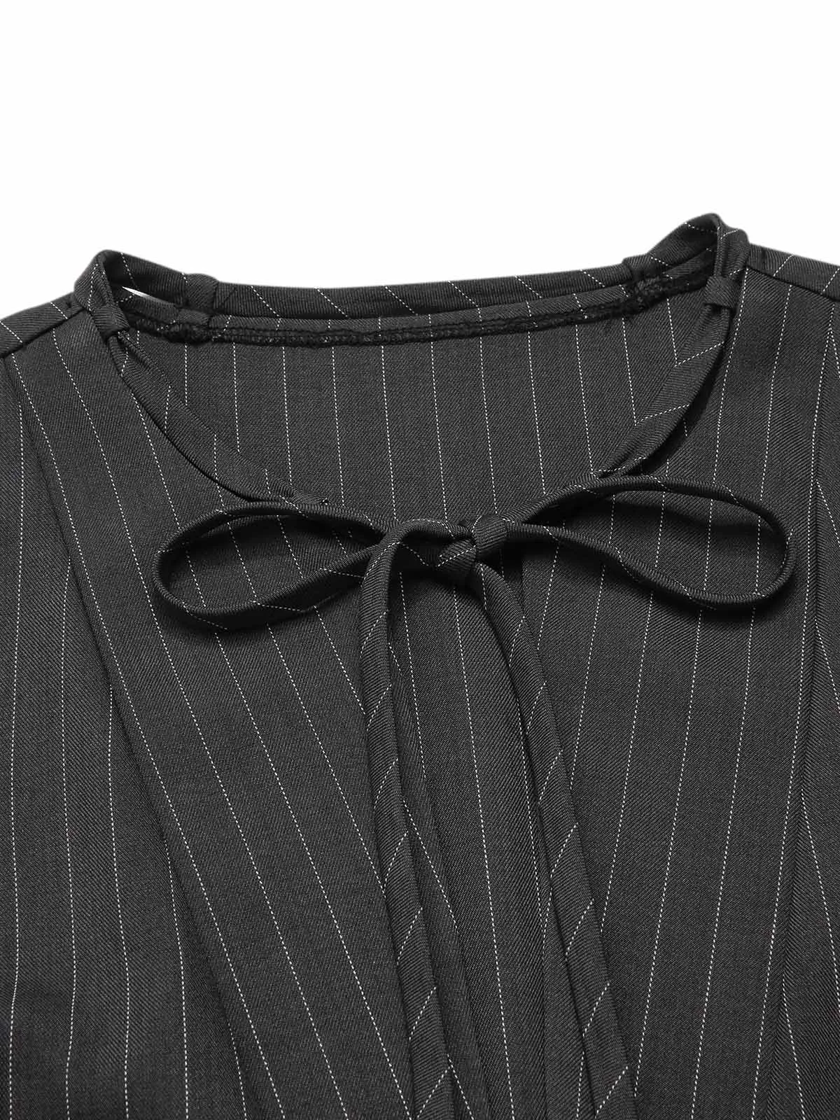 Dark Gray 1950s Striped Office Style Belted Jumpsuit sold by Retro Stage product image thumbnail 5