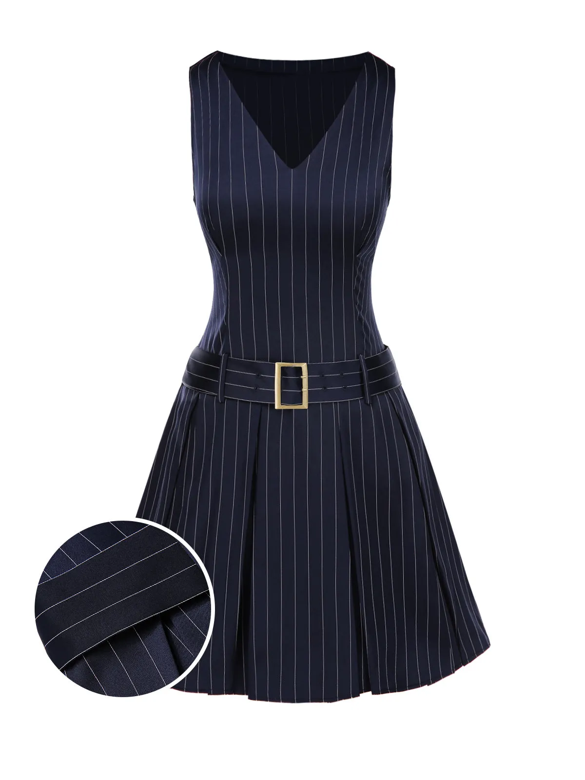 1960s Drop Waist Pleated Striped Belted Dress sold by Retro Stage