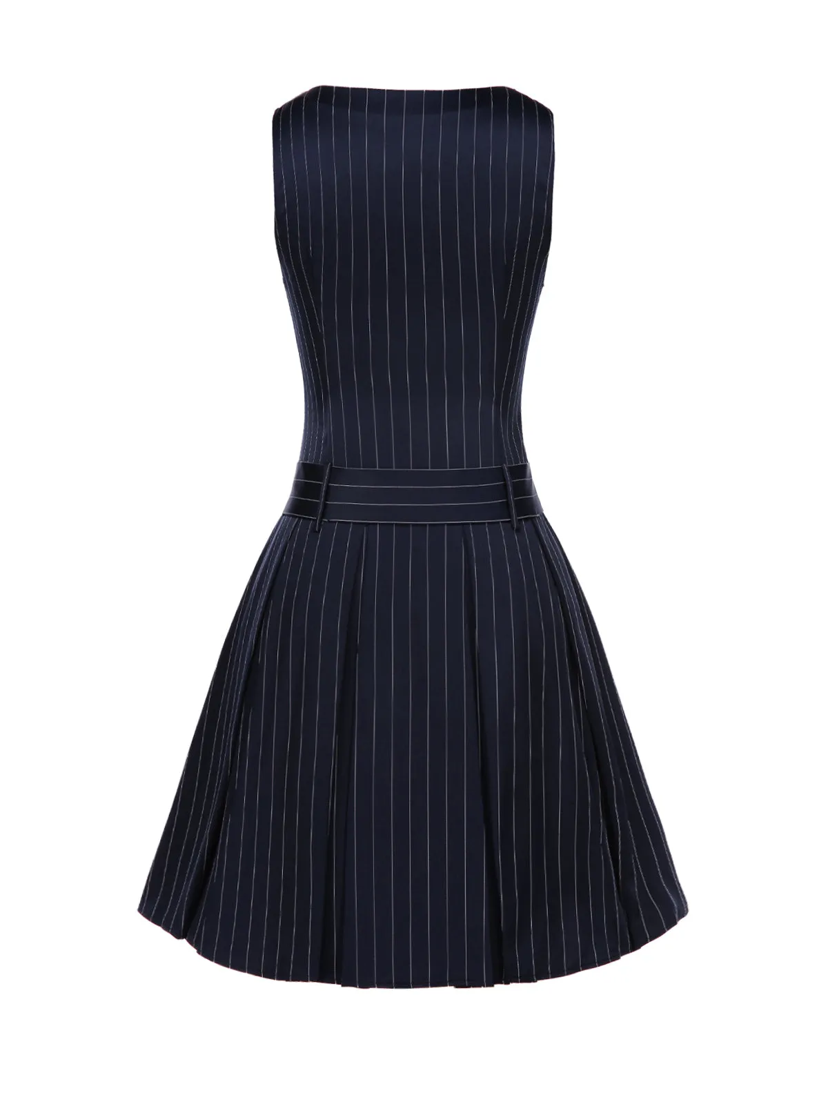 1960s Drop Waist Pleated Striped Belted Dress sold by Retro Stage product image thumbnail 5