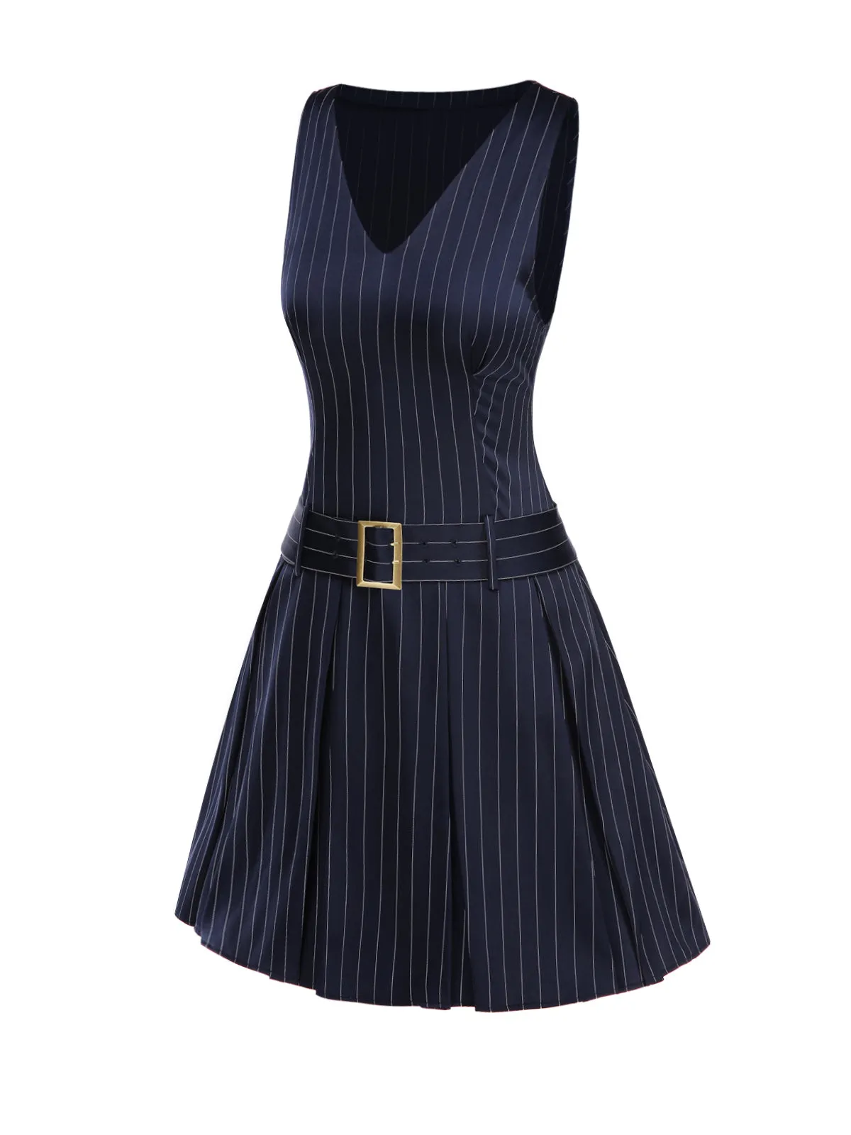 1960s Drop Waist Pleated Striped Belted Dress sold by Retro Stage product image thumbnail 4